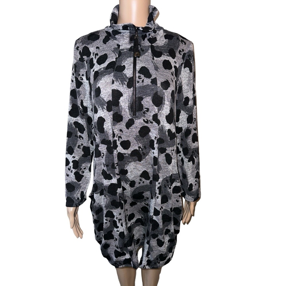 I.C. by Connie K. Top Womens Sz L Lagenlook Black Gray‎ Tunic Dress Night Out